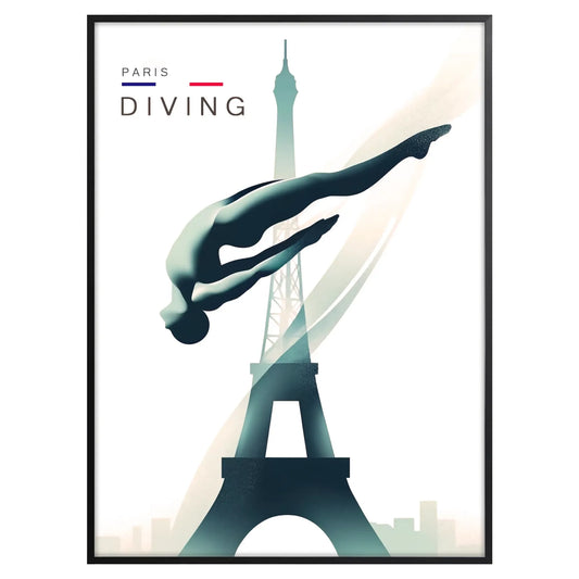 spirit Olympics stunning Paris Diving Art Poster swim wall perfect gift sports enthusiasts print sizes A4 cm A0 splash elegance space