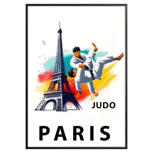 spirit Paris Olympics exclusive Judo poster vibrant wall art essence thrilling moments perfect gift sports enthusiasts décor stunning print unframed options